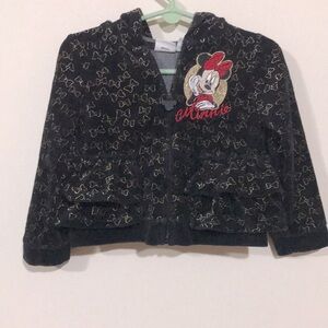 Disney Minnie Mouse Beautiful Black  Velour Zip-up Hoodie.